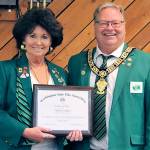 Courtesy photo                                Nancy M. Oakes, of Ocean Shores-North Beach Elks Lodge, was named Exalted Ruler of the Year for both the district and the state. Current Exalted Ruler Tony Woodbeck presented her with the award June 19.