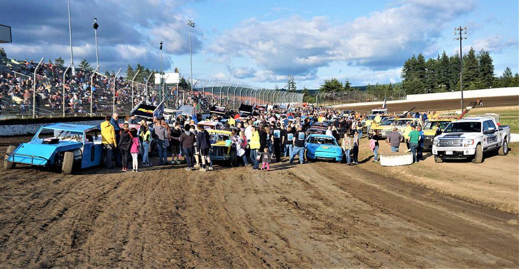 Race fans and drivers commiserate as part of Grays Harbor Raceways Fan Appreciation Night on Saturday in Elma. (Photo by AR Racing Videos)