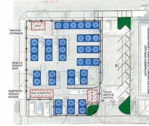 This is a proposed diagram for an overnight camping shelter in the parking lot behind Aberdeen City Hall.