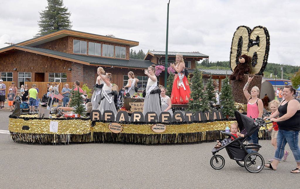 DAN HAMMOCK | GRAYS HARBOR NEWS GROUP                                The royal court for the 2019 McCleary Bear Festival winds its way through town during the parade Saturday.
