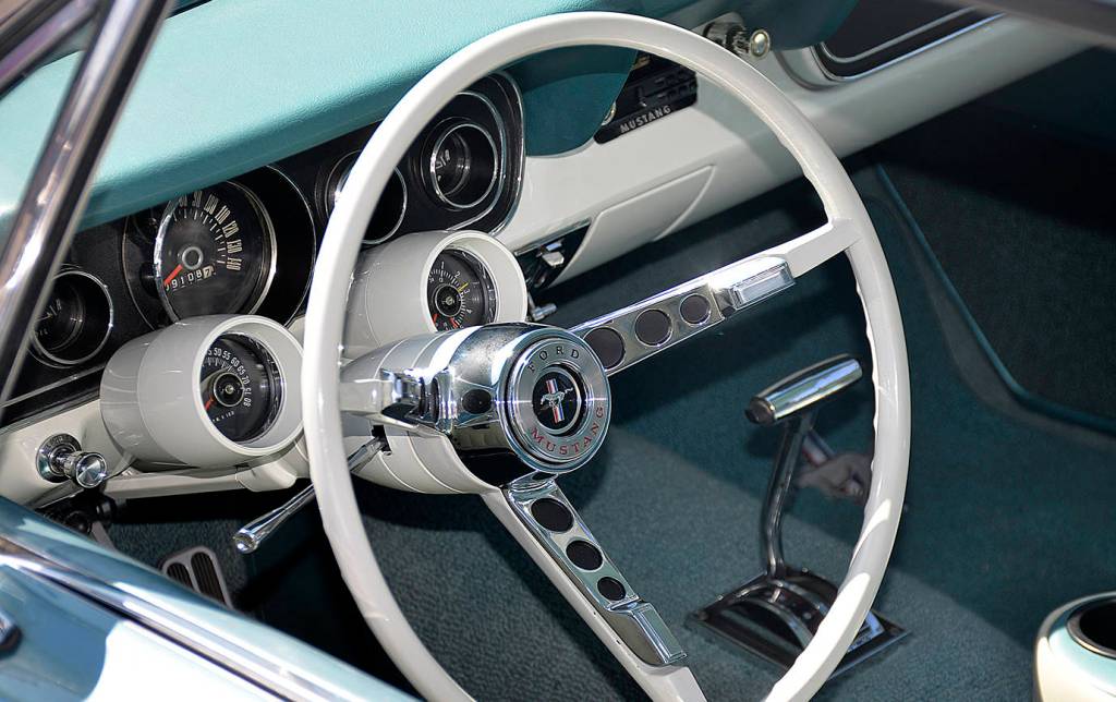 DAN HAMMOCK | GRAYS HARBOR NEWS GROUP The interior of a Mustang, one of many classics on display at the Historic Montesano Car Show Saturday.