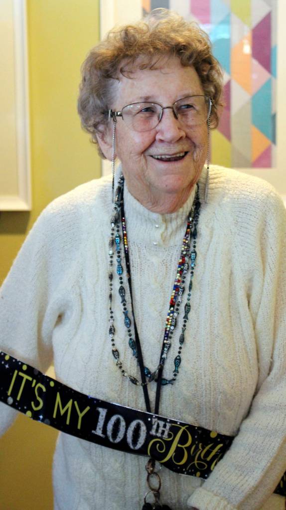 Ruth McCausland proudly sported a sash reading Its my 100th birthday!