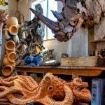 Kris L. Cox | For Grays Harbor News Group                                A driftwood rhino was among the pieces on display in Jeffro Uittos workshop.