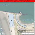 COURTESY ARMY CORPS OF ENGINEERS                                 An Army Corps of Engineers map highlighting the the two sand placement areas on the South Jetty.