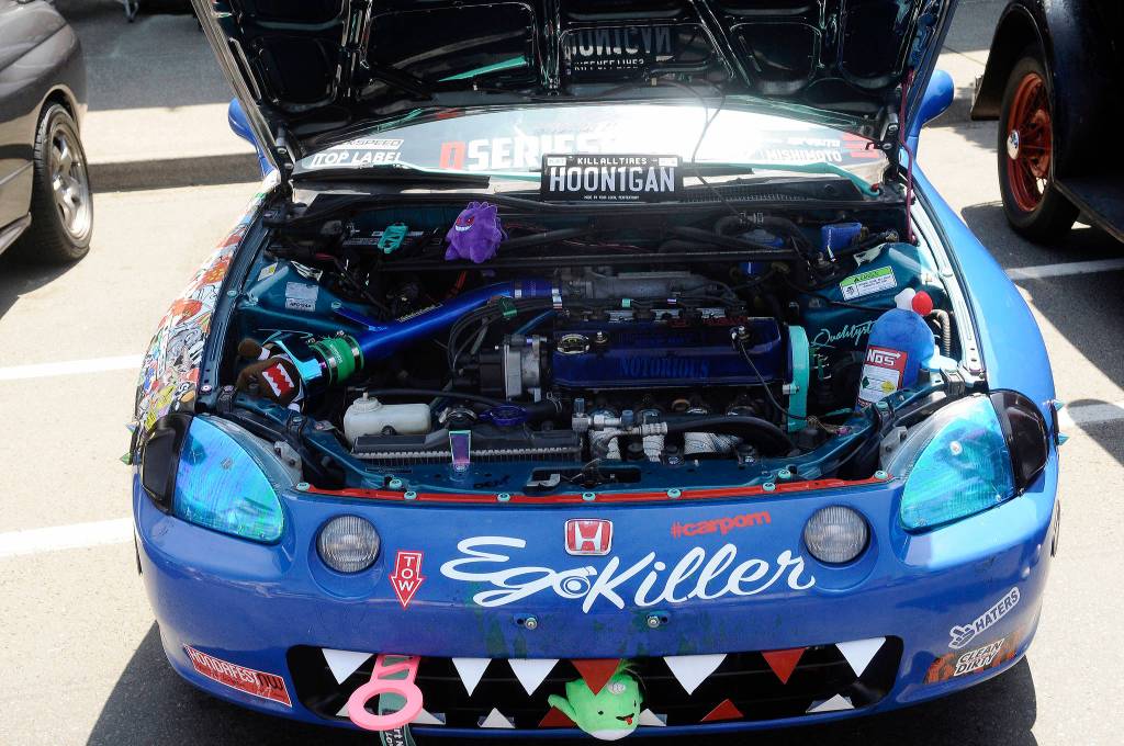 Hasani Grayson | Grays Harbor News Group                                 Lewis Iversons modified Honda featured stuffed toys under the hood at Heat on the Street on Elma on Saturday.