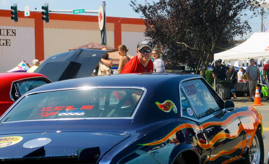 Photos by Hasani Grayson | Grays Harbor News Group                                 Rob Hanny fires up his dragster at Heat on the Street on Elma on Saturday.