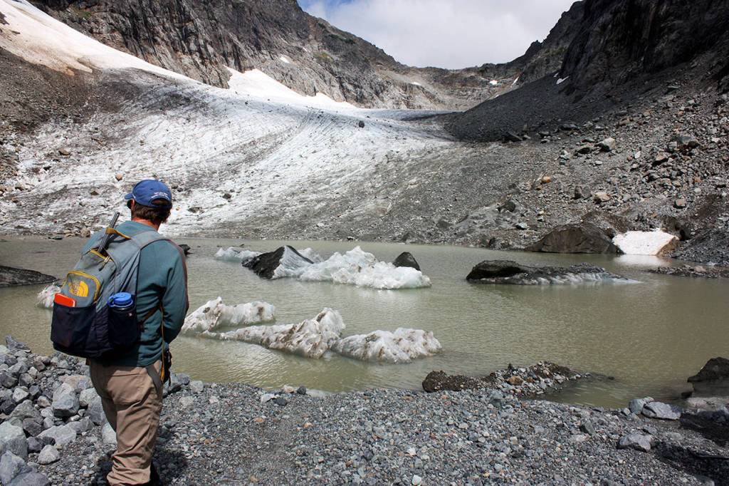 In recent years, a new lake has formed at the base of Columbia Glacier, complete with icebergs  a sign of melting. (Zachariah Bryan / The Herald)