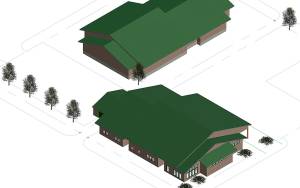 A conceptual drawing from Raymond firm CM Green Designs shows the proposed $3 million municipal building at the bottom. It would conceptually match the design of the existing fire station, seen at the top.