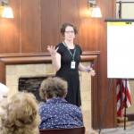 Sarah Ogden, district manager for innovation and user experience at Timberland Regional Library, conducts a public meeting Wednesday, Aug. 21, 2019, at the branch in Hoquiam. TRL is in the process of developing its 2020 strategic plan and was seeking public input. (Michael Lang | Grays Harbor News Group)