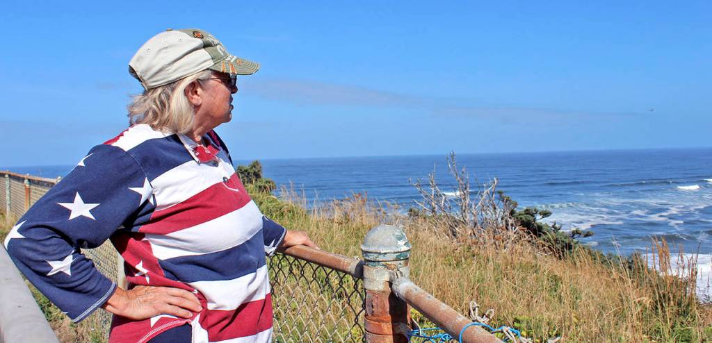 Photos by Patrick Webb                                 Chris Chennault and her husband, Steve, of Camano Island were the first to arrive at the North Head Lighthouse upon its reopening.
