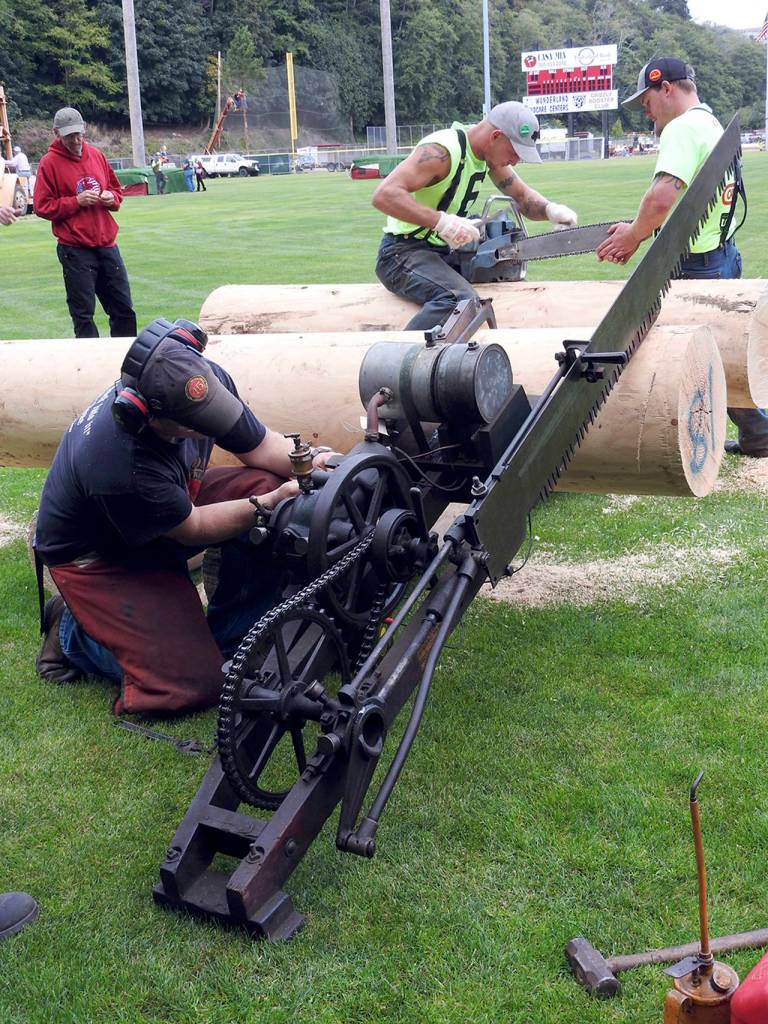 Kat Bryant | Grays Harbor News Group                                John Larson, executive director of the Polson Museum, will again be demonstrating the use of this vintage Vaughn drag saw before the show.
