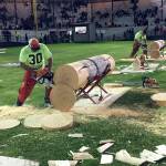 Kat Bryant | Grays Harbor News Group                                Brian Sheridan (30) and Mike Forrester (47) compete on the power saw during last years Playday.