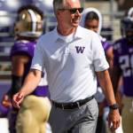 Washington head coach Chris Petersen on the sidelines against Eastern Washington on Saturday, Aug. 31, 2019, at Husky Stadium in Seattle. Washington won, 47-14. (Mike Siegel/Seattle Times/TNS)