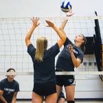 Elmas Jalyn Sackrider goes for a spike at practice on Tuesday. Sackrider led the Eagles with 237 kills last season. (Hasani Grayson | Grays Harbor News Group)