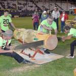 DAN HAMMOCK | GRAYS HARBOR NEWS GROUP                                Tristan Van Beek, left, and Rob Waibel compete in the Open Double Buck competition.