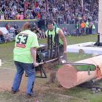 DAN HAMMOCK | GRAYS HARBOR NEWS GROUP                                Natalie Amber and Johnny Boggs bring the noise with a hot saw at Hoquiam Loggers Playday at Olympic Stadium Saturday.
