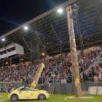 DAN HAMMOCK | GRAYS HARBOR NEWS GROUP                                Ed Mooch Smith of Eatonville dropped a topped tree squarely on a watermelon, then, for an encore and to the roars of the crowd, did it again on a Volkswagen Beetle.