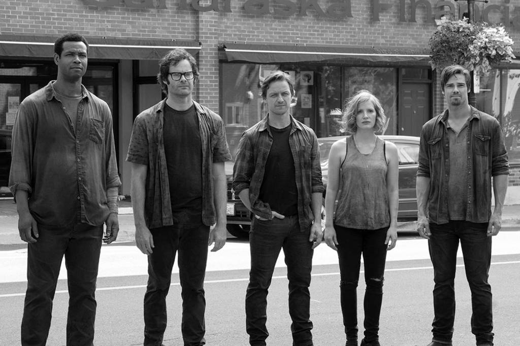 From left, Isaiah Mustafa as Mike Hanlon, Bill Hader as Richie Tozier, James McAvoy as Bill Denbrough, Jessica Chastain as Beverly Marsh and Jay Ryan as Ben Hascomb star in It: Chapter Two.