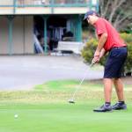 Hoquiams Michael Jump putts on the 9th hole at Highlands Golf Course in a match against Aberdeen on Thursday. Jump tied with Aberdeens Nolan King for the lowest score of the day with a 42. (Hasani Grayson | Grays Harbor News Group)