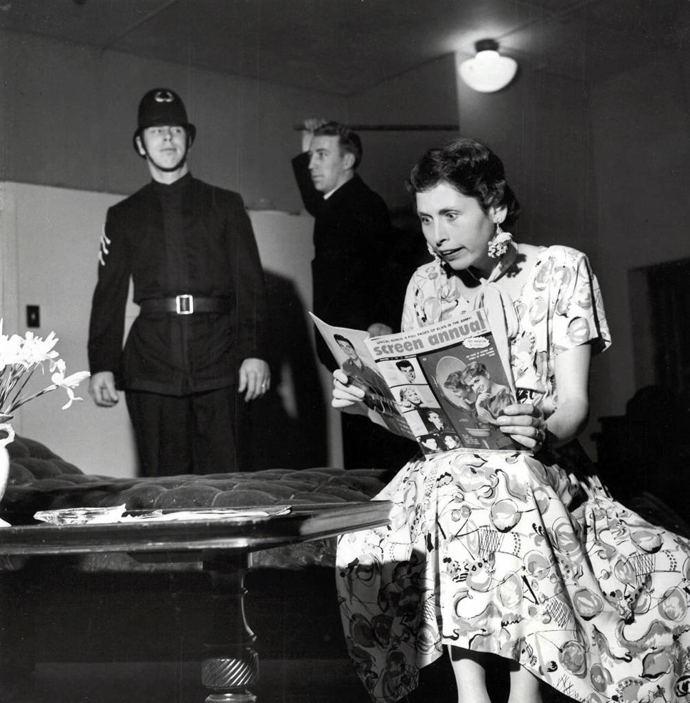 Photo courtesy Driftwood Players                                See How They Run was presented at Driftwoods Cosmopolis theater in 1960. Pictured, from left, are actors Jim Lewis, John Wolfe and Margaret Orr.
