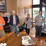 Photo by DAN HAMMOCK | GRAYS HARBOR NEWS GROUP                                Among the more than 40 people at a BHP meet-and-greet at the Jitter House in Hoquiam Wednesday morning were, from left, BHP Community Engagement Specialist Courage Bear; Hoquiam Mayor Jasmine Dickhoff; Port of Grays Harbor Commission President Stan Pinnick; Port of Grays Harbor Public Affairs Manager Kayla Dunlap; Public Affairs and Communications Director Austin Hicks; and Hoquiam City Councilman and mayoral candidate Ben Winkelman.