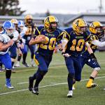 Aberdeens Ethan Morrill carries the football during the Bobcats 32-26 win on double overtime over Elma on Friday in Aberdeen. (Photo by Sue Michalak Budsberg)