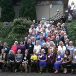 Photos courtesy Janet Bacon                                Aberdeen High Schools Class of 1969 raised $2,320 for the AHS band during its 50-year reunion this month. At left is the full contingent of attendees; at right are their St. Mary School alumni.