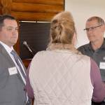 DAN HAMMOCK | GRAYS HARBOR NEWS GROUP                                BHPs Manager of Corporate Affairs Ken Smith, left, and BHP study manager Trevor Heuer answer questions after a presentation Tuesday at the Rotary Log Pavilion in Aberdeen. The two discussed the proposed potash shipping facility at Terminal 3 at the Port of Grays Harbor.