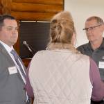 DAN HAMMOCK | GRAYS HARBOR NEWS GROUP                                BHPs Manager of Corporate Affairs Ken Smith, left, and BHP study manager Trevor Heuer answer questions after a presentation Tuesday at the Rotary Log Pavilion in Aberdeen. The two discussed the proposed potash shipping facility at Terminal 3 at the Port of Grays Harbor.