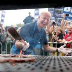 Democratic presidential candidate and former Vice President Joe Biden works the grill at the Polk County Democrats Steak Fry on Sept. 21 in Des Moines, Iowa. (Scott Olson/Getty Images)