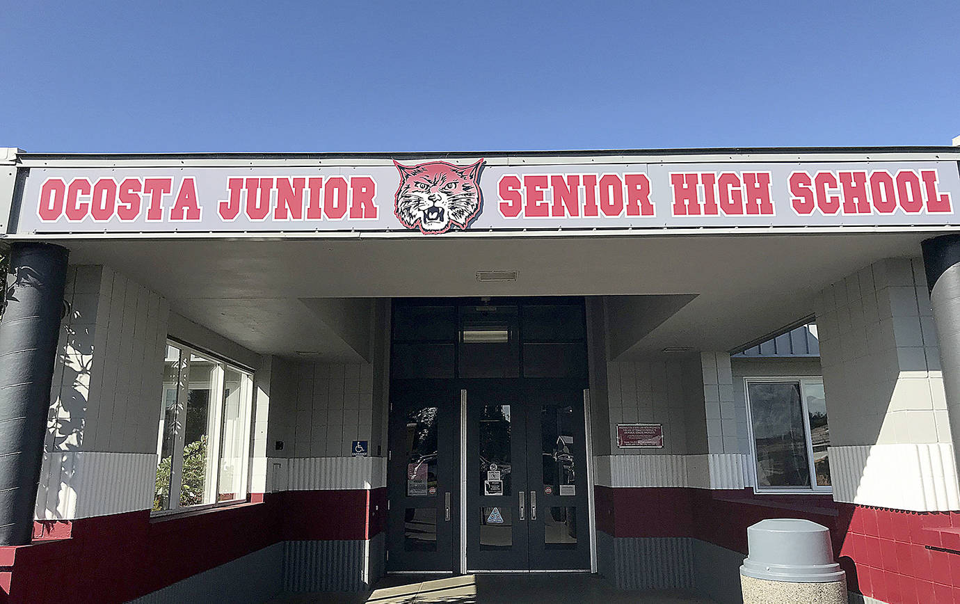 COURTESY OCOSTA SCHOOL DISTRICT                                New signage can be seen across the Ocosta School campus, including this bright banner sign over the entrance to the Junior/Senior High building. New signs were also put up at the district and transportation offices, along with Home of the Wildcats at the school stadium.