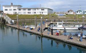 photos by DAN HAMMOCK | GRAYS HARBOR NEWS GROUP                                Word spread the coho were spotted in the Westport boat basin off the floats near the Islander Saturday, sending anglers that way early in the afternoon.
