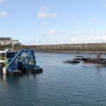 Photo by DAN HAMMOCK | GRAYS HARBOR NEWS GROUP                                The smaller of two dredges working the Westport Marina works Float 20 Oct. 8.