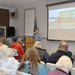 DAN HAMMOCK | GRAYS HARBOR NEWS GROUP                                Ryann Day of Westport Golf LLC talks about the groups vision for a Scottish links-style golf course at Westport Light State Park during a packed open house at McCausland Hall Tuesday.