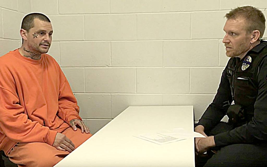 VIDEO CAPTURE                                Andrew, 41, relates his story of addiction to Aberdeen Police Officer Loren Neil at the Hoquiam Jail. Andrew was one of 11 people interviewed by Neil for a video on the dangers of drug addiction.