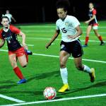 Aberdeens Madison Gore, right, dribbles the ball in the first half of a game against Black Hills Thursday in Tumwater. (Hasani Grayson | Grays Harbor News Group)