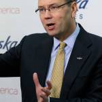 In this 2016 photo, Alaska Airlines CEO Brad Tilden talks to reporters at the airlines corporate headquarters in Seattle. (AP Photo/Ted S. Warren, File)