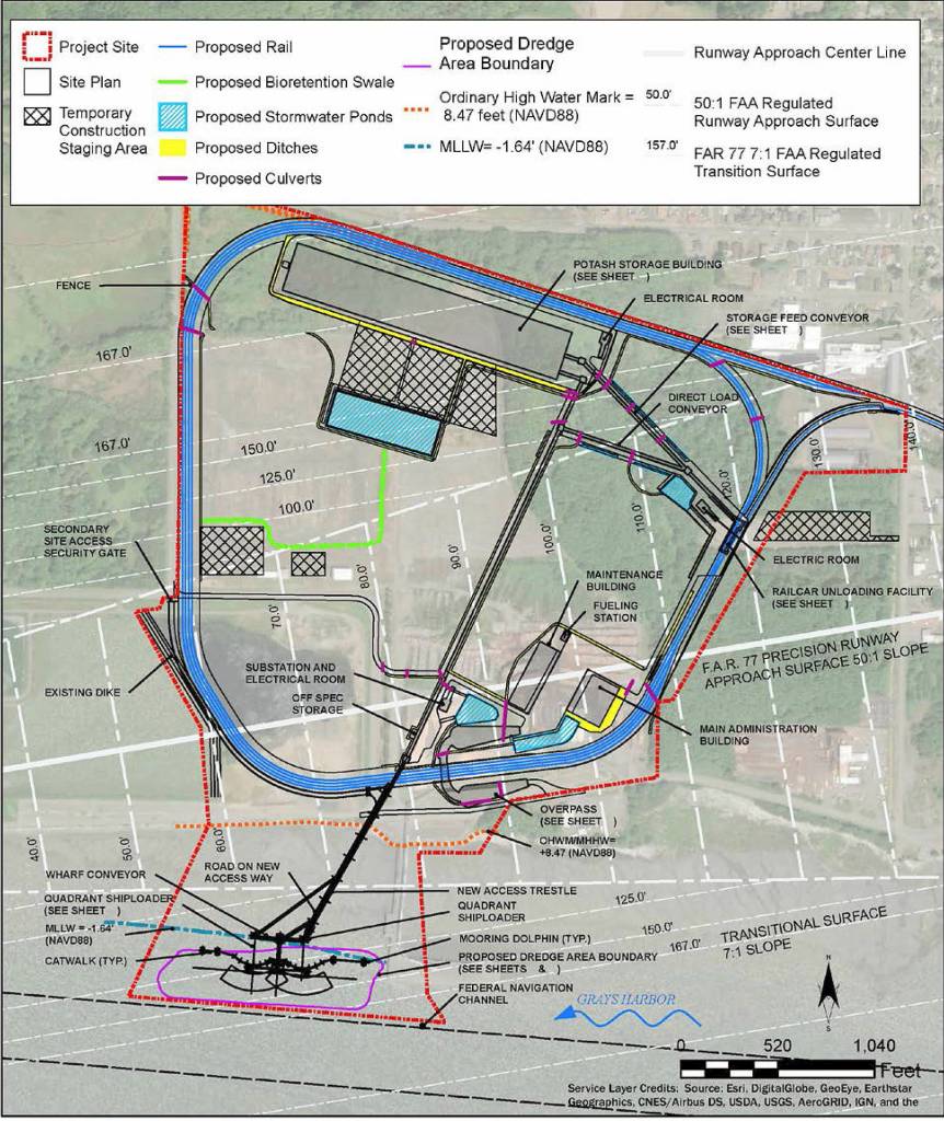 COURTESY BHP                                BHPs shorelines permit application with the City of Hoquiam includes this map of the Terminal 3 potash export facility the company is proposing at the Port of Grays Harbor.