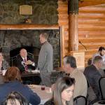 DAN HAMMOCK | GRAYS HARBOR NEWS GROUP                                From left, Hoquiam Mayor Jasmine Dickhoff and challenger, City Councilman Ben Winkelman, talk to KXROs Kyle Pauley before the Greater Grays Harbor Inc. and Alpha Media Grays Harbor mayoral candidates forum Tuesday. At right are Aberdeen Mayor Erik Larson and challenger, City Councilman Pete Schave. Not pictured are Ocean Shores Mayor Crystal Dingler and challenger, City Councilwoman Susan Conniry.
