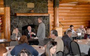 DAN HAMMOCK | GRAYS HARBOR NEWS GROUP                                From left, Hoquiam Mayor Jasmine Dickhoff and challenger, City Councilman Ben Winkelman, talk to KXROs Kyle Pauley before the Greater Grays Harbor Inc. and Alpha Media Grays Harbor mayoral candidates forum Tuesday. At right are Aberdeen Mayor Erik Larson and challenger, City Councilman Pete Schave. Not pictured are Ocean Shores Mayor Crystal Dingler and challenger, City Councilwoman Susan Conniry.