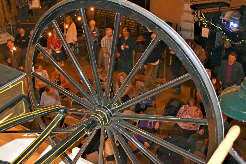 Courtesy photos                                The Northwest Carriage Museum in Raymond hosted its annual Sip and Stroll fundraiser Oct. 19. Participants mingled among the museums 56 horse-drawn vehicles from the 19th century while sipping craft beers from Wild Man Brewing Co. and wines from WooHoo Winery, both of Raymond. Captains Daughter entertained the crowd with fiddle music in the recent barn addition, and many visitors had their pictures taken in the Shelburne landau carriage that was used by Belle Watling in the movie Gone with the Wind. The museum is open daily from 10 a.m. to 4 p.m.