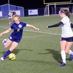 Aberdeens Emmy Walsh (2) sends a pass down the sidelines in the second half of a match against Washougal on Thursday night at Stewart Field in Aberdeen. (Hasani Grayson | Grays Harbor News Group)