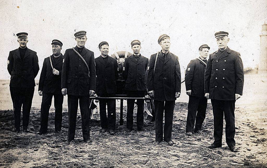 COURTESY WESTPORT-SOUTH BEACH HISTORICAL SOCIETY A                                 U.S. Life Saving Service team trains on a beach in what would become Westport.