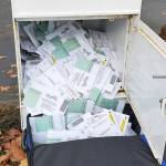 The ballot box in Hoquiam was so full Tuesday, Nov. 5, 2019, that the Auditors Office needed to make a special trip out to empty it. (Photo courtesy Joe MacLean, Grays Harbor County auditor)