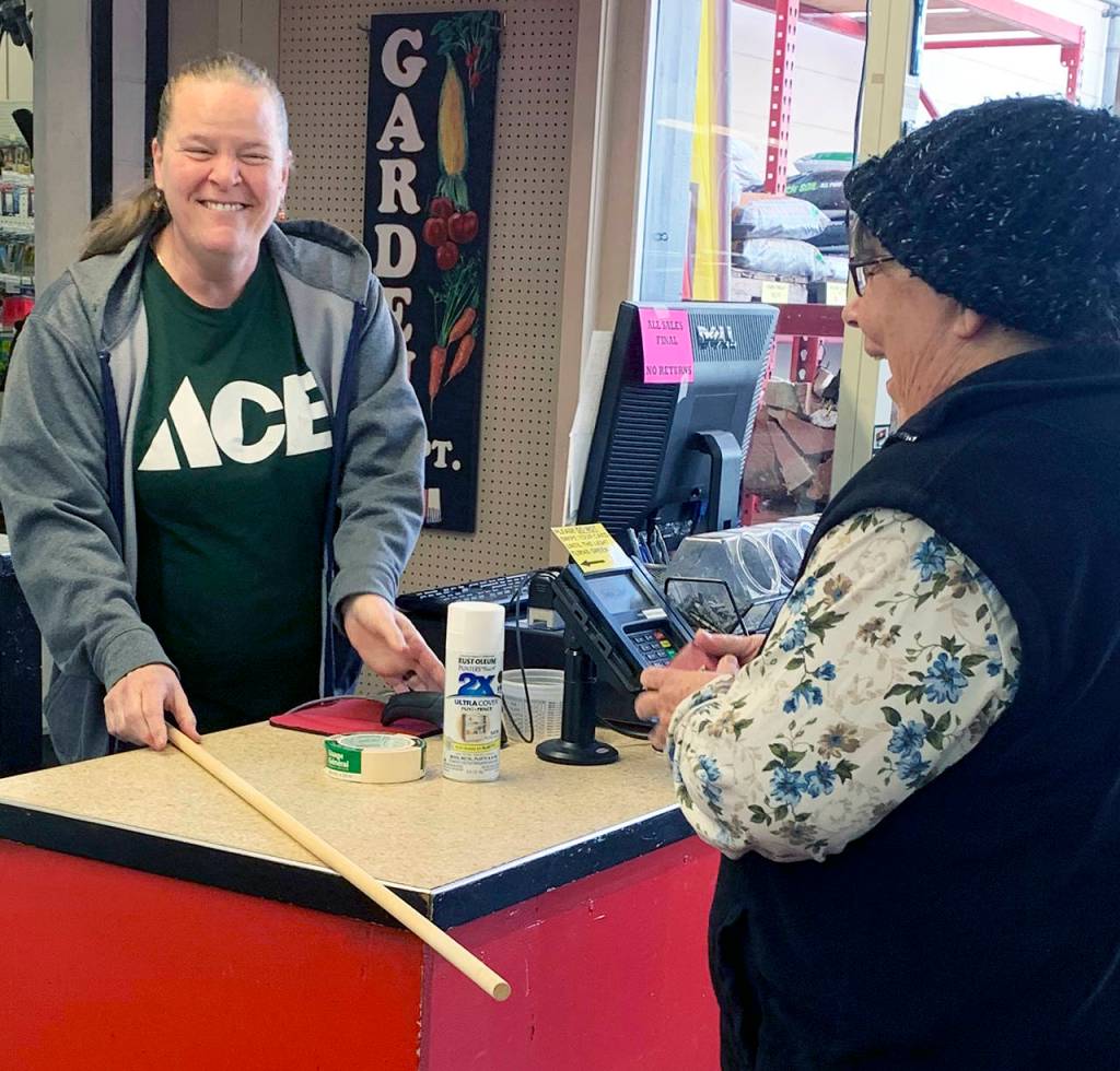 Kat Bryant | Grays Harbor News Group                                Store manager Kellie Nordberg, left, shares a laugh with one of her customers Friday. Ive watched her grandkids grow up! she said emotionally after the customer left.