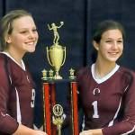 Ocostas Layne Martin, left, and Emily Snider pose for a photo after winning the Raymond Tournament on Sept. 28. Both were named co-MVPs of the Pacific League this past weekend. (Submitted photo)
