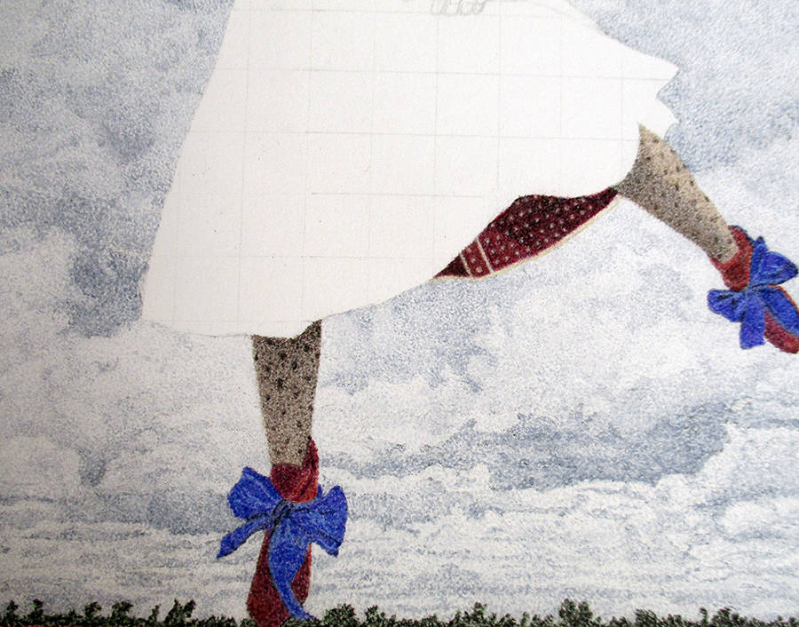 Ted creates beautifully detailed pointilist pieces with colored pencils. (He jokingly calls it analog pixelation.) Hes already got 50 hours invested in this work in progress.