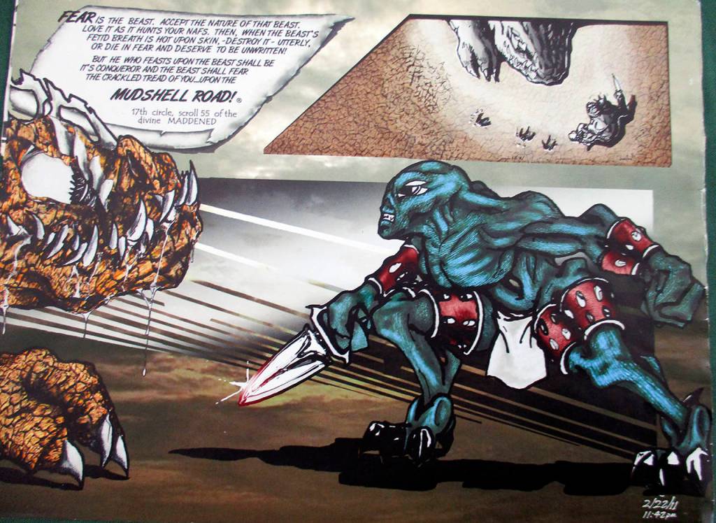 Hadi is developing a graphic novel that Dark Horse Comics is considering  complete with a glossary for the language he created for it. I wanted to prove you can do it with just a pencil and a Sharpie, he said.