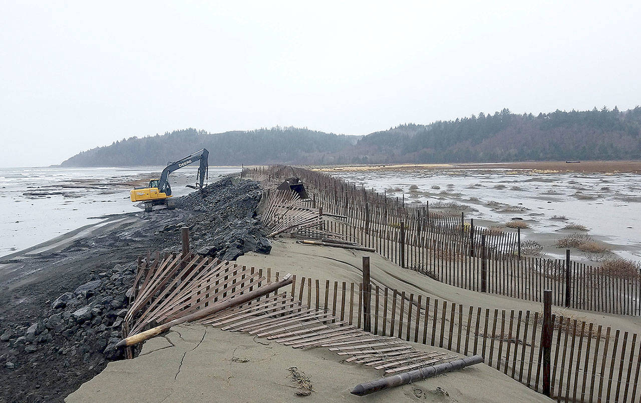 COURTESY U.S. ARMY CORPS OF ENGINEERS                                The Army Corps of Engineers is making emergency repairs to the flood reduction berm near Tokeland.
