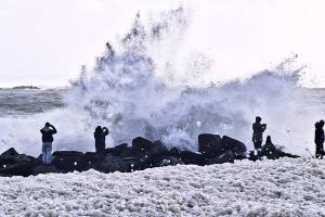 The ocean really was ‘white with foam’ at Shores Saturday